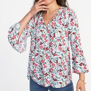 NWT Floral Tie-Neck Blouse